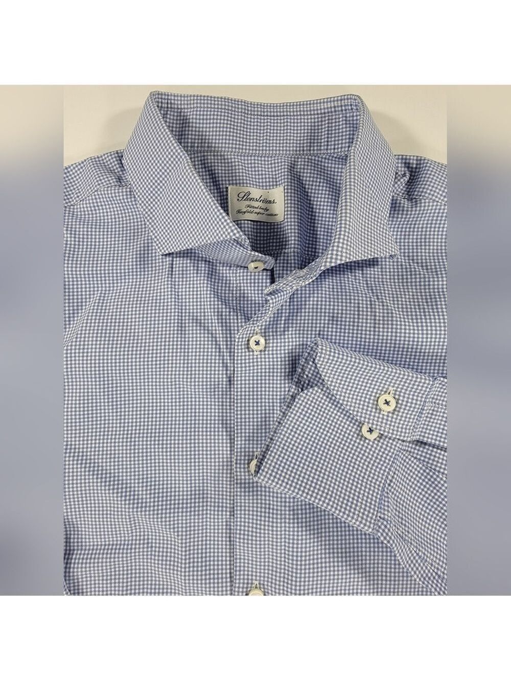 Stenstroms Shirt Mens Blue White Fitted Body Twofold Super Cotton 17-3/4 45